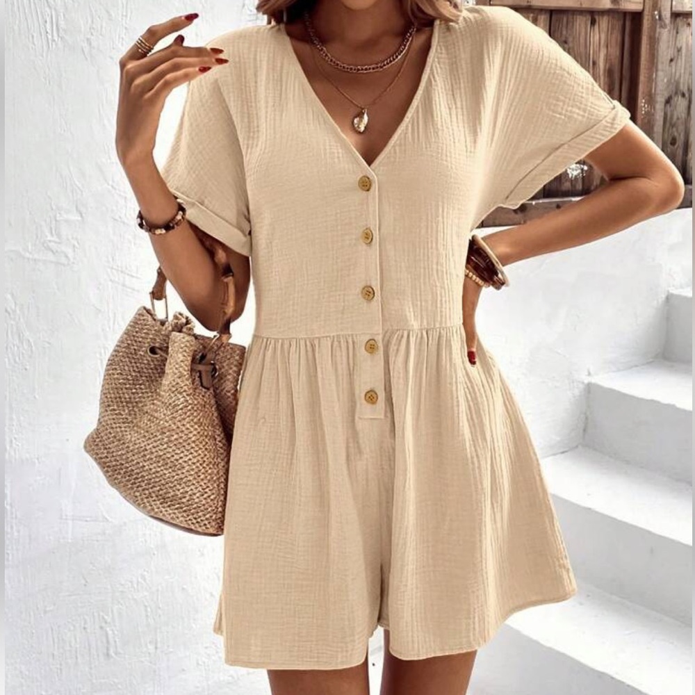 Cream Button Front Romper